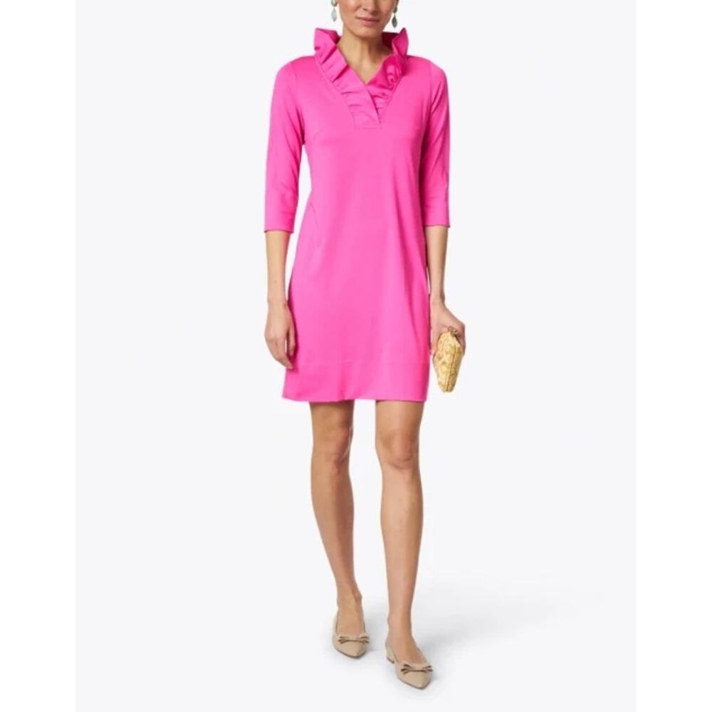 Gretchen Scott Designs Hot Pink Ruffle V-Neck Shift Dress